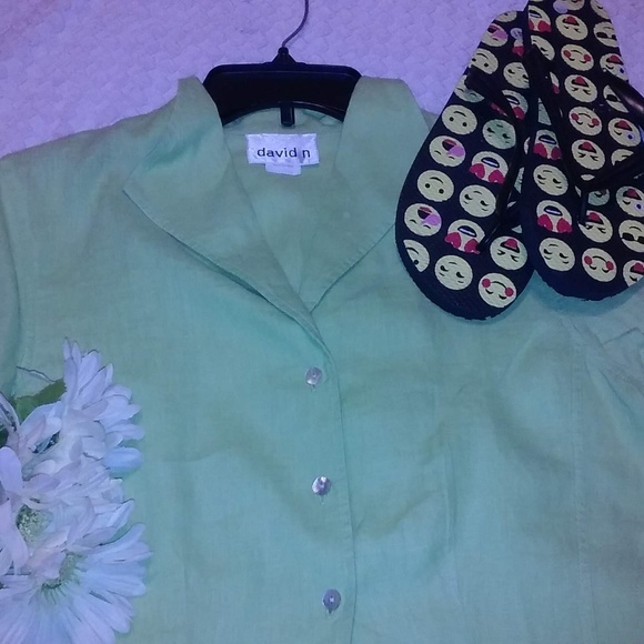 Lime Green David n Linen Shirt - Picture 1 of 4